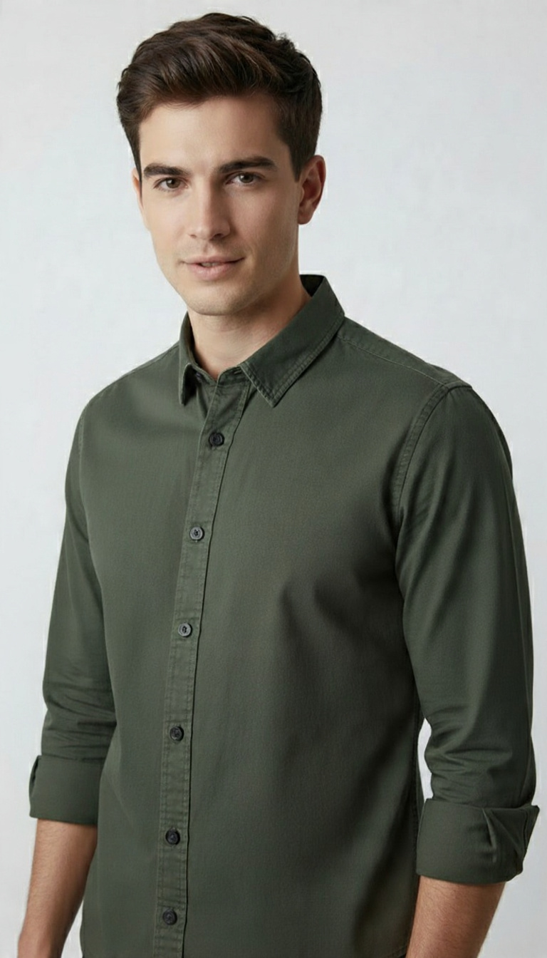 Men’s Olive Green Denim Shirt