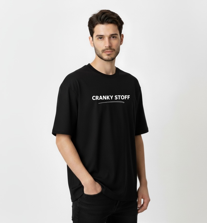 Men's Solid Black Oversized/Loose Fit Crew Neck T-Shirt