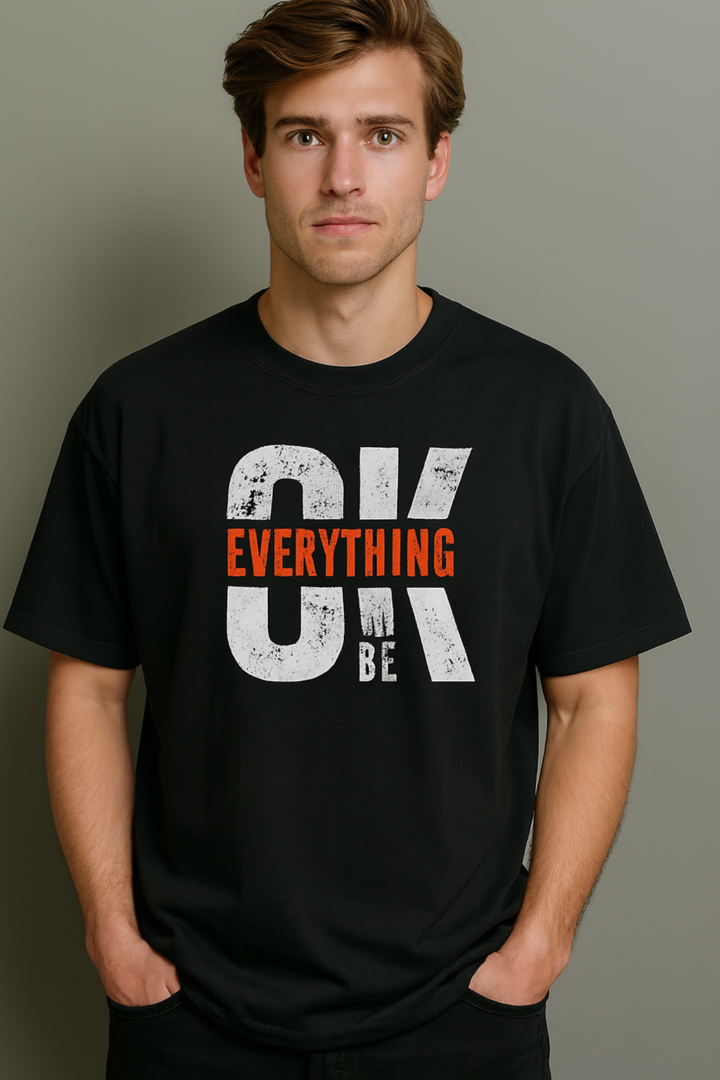 Men's Solid Cotton Lycra Black Oversized T-Shirt