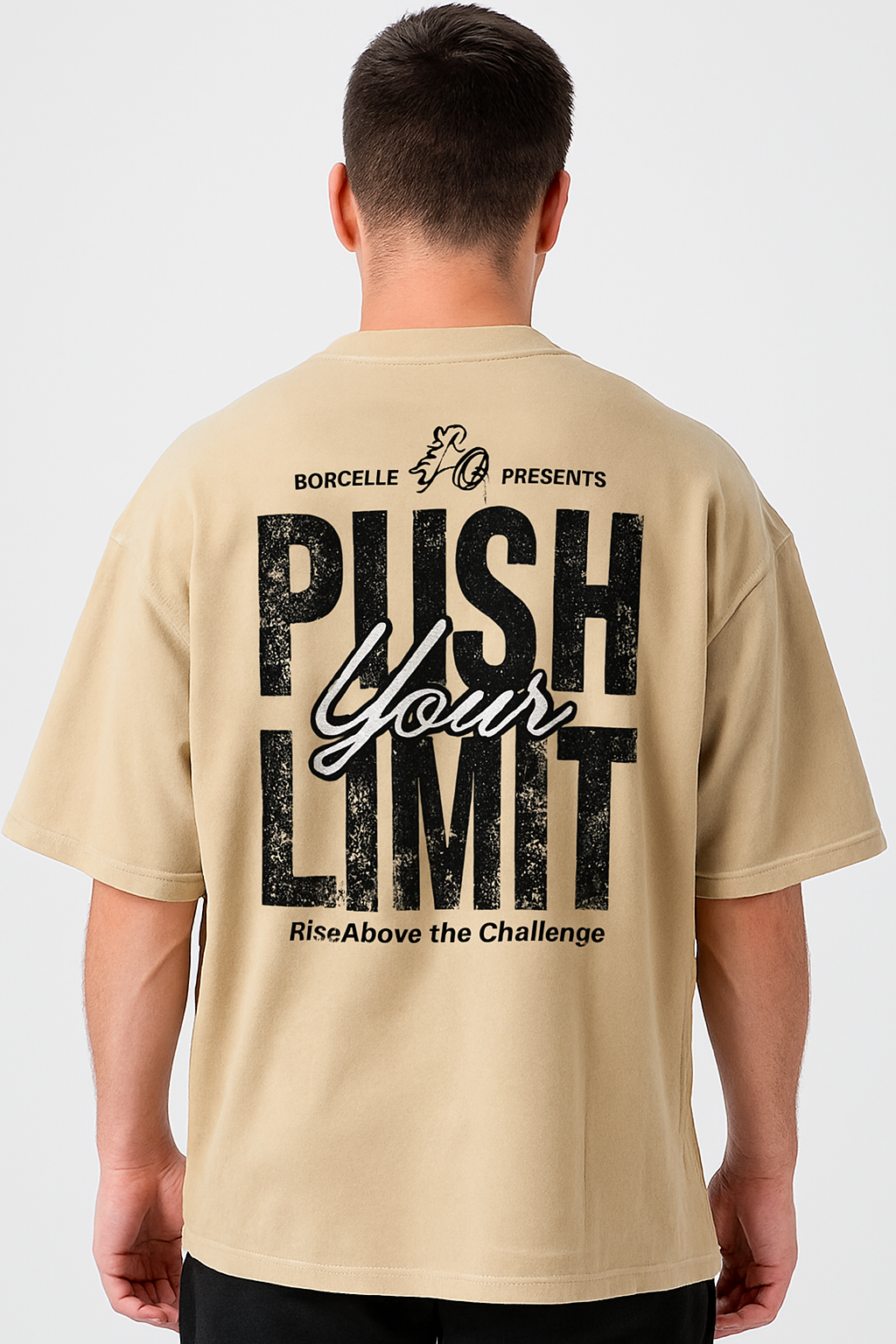 Men's Solid Cotton Beige Oversized T-Shirt