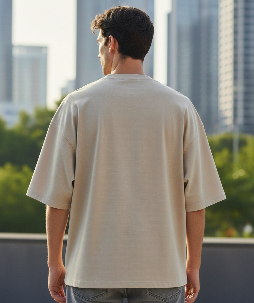 Men's Solid Cotton Beige Oversized T-Shirt