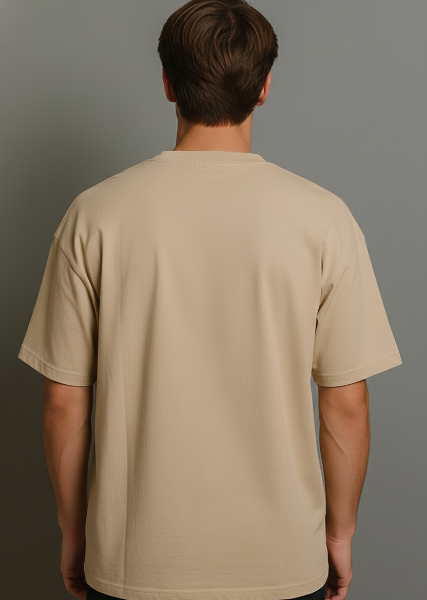 Men's Beige Oversized/Loose Fit Crew Neck T-Shirt