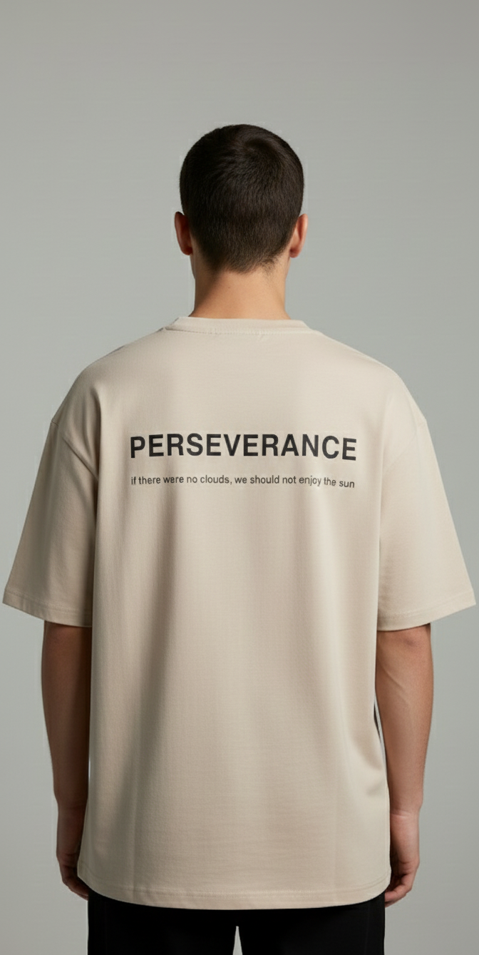 Men's Beige Oversized/Loose Fit Crew Neck T-Shirt