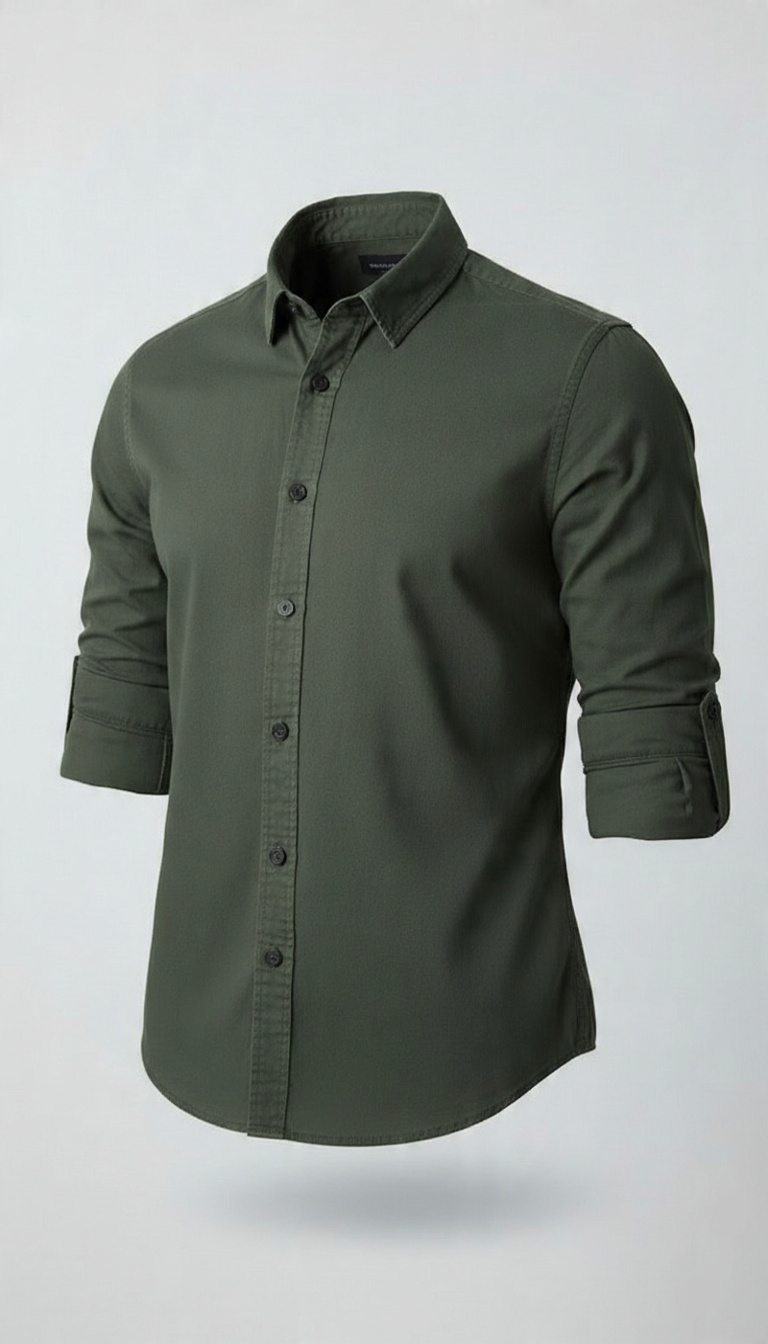 Cranky Men's Solid Green Slim Fit Denim Shirt