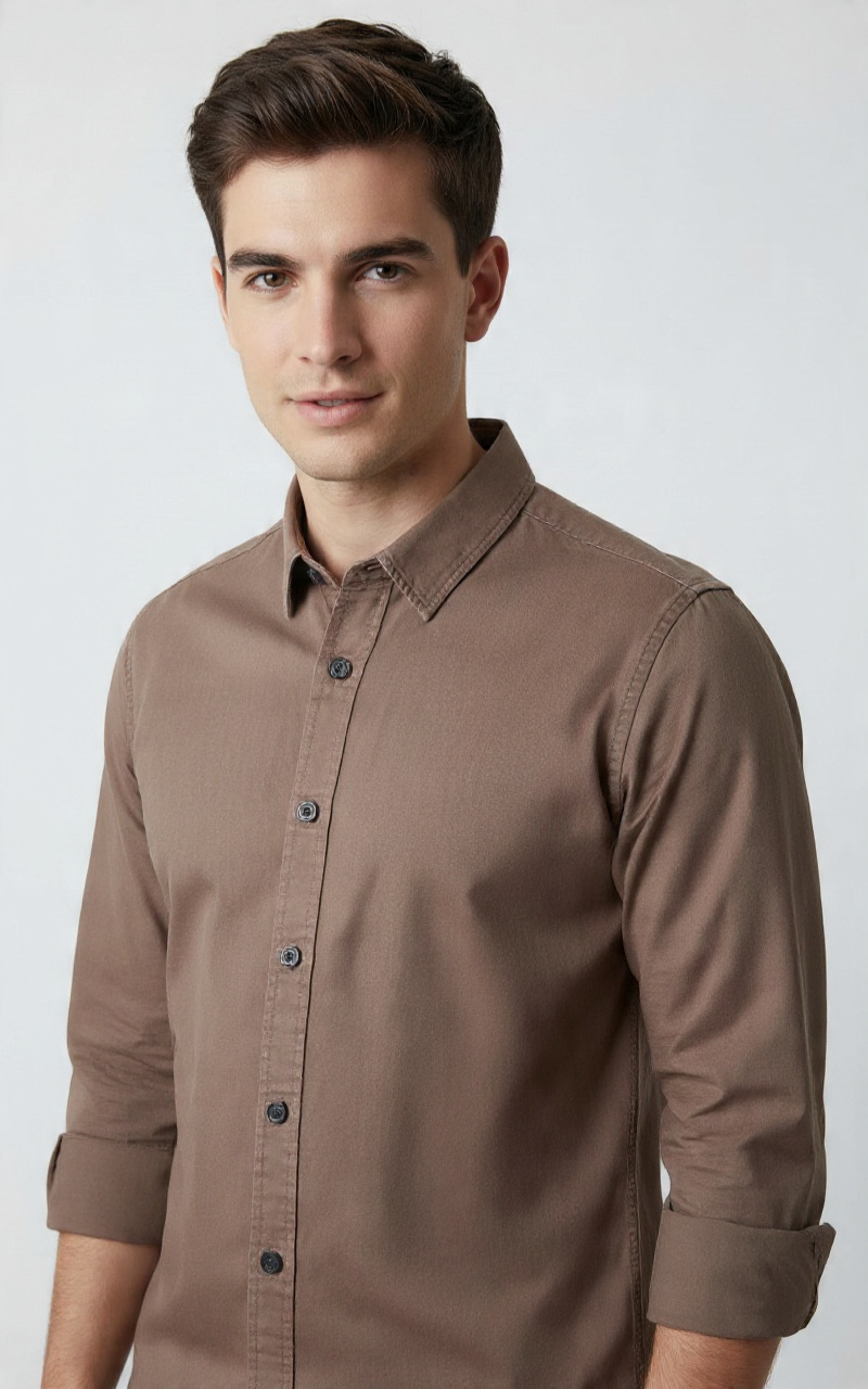 Cranky Men's Solid Brown Slim Fit Denim Shirt