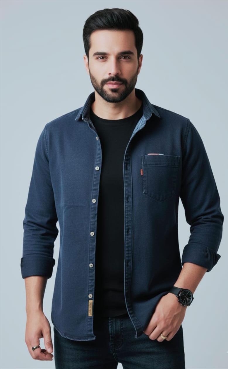 Cranky Men's Blue Slim Fit Denim Shirt